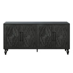 Large Storage Cabinet with Carved Door and Metal Handles
